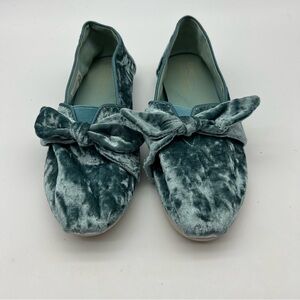 Toms Teal Velvet Bow Flats
